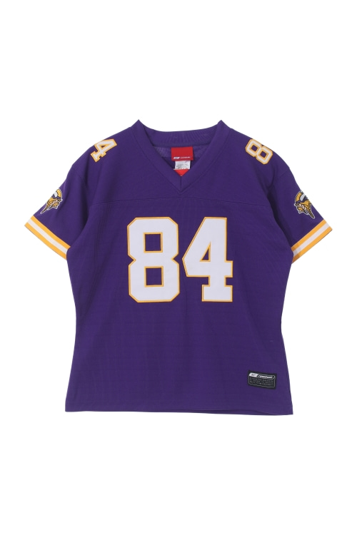 NFL x 리복 (Woman - S) [미사용품] 폴리 패치 로고 미네소타 바이킹스 84 랜디 모스 브이넥 반팔 티셔츠