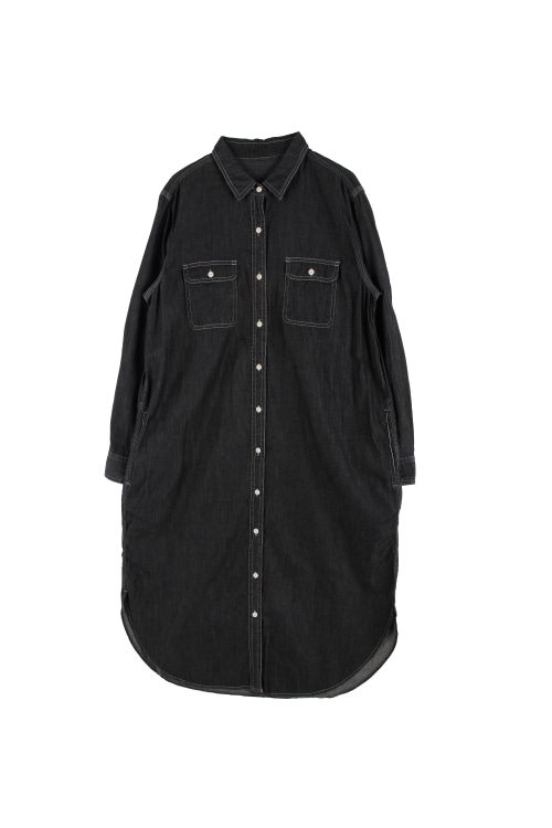 JAPAN (Woman - XL) 코튼 스티치 데님 긴팔 셔츠 원피스