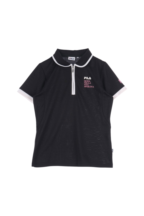휠라 (Woman - M) 폴리 로고 라운드 카라넥 반집업 반팔 티셔츠